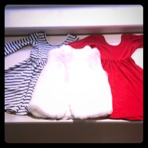 Two size 4T swing dresses, white vest